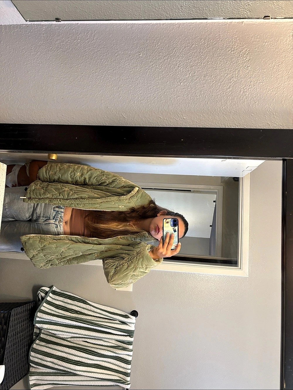 Johnny Was Quilted Floral Jacket in Green Like New